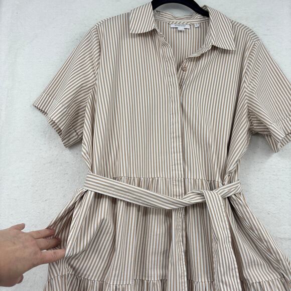 Chico's Tiered Maxi Dress Dress Size 12 Tan White Stripe Cotton Blend Belted - Picture 5 of 12